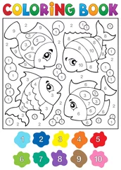 Photo sur Plexiglas Pour enfants Coloring book with fish theme 3