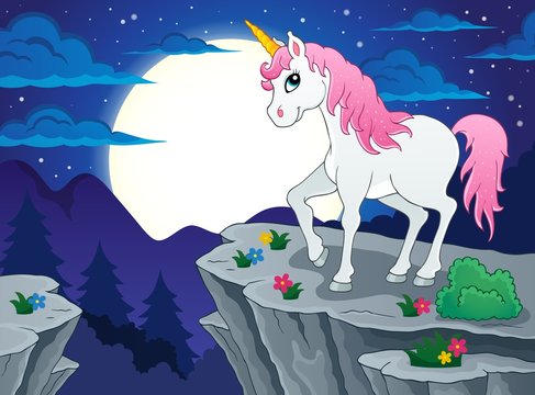Night scenery with unicorn