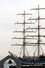 Fototapeta na wymiar ship's bell on the background of sailing