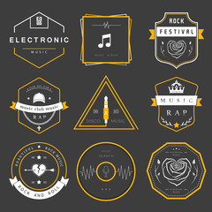 Vector Badges Rock, Rap, Classical and Disco Music - obrazy, fototapety, plakaty