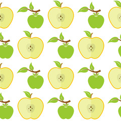 Vector Seamless Pattern with Green Apples