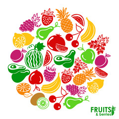 Fruits and berries vector icons