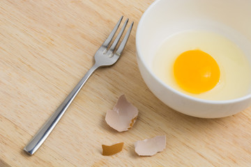 Raw eggs and cooking equipment