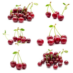 Collection of photos juicy ripe sweet cherry