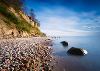 Beautiful Baltic sea shore with big cliff in Gdynia Orlowo