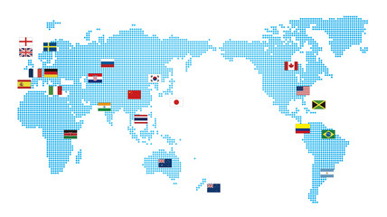 世界地図・国旗・グローバル・ネットワークイメージ・World map of dots Vector National flag © crtreasures