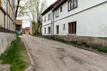 historical buildings in old town of Kuldiga, Latvia