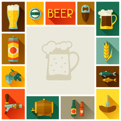 Frame with beer icons and objects in flat style