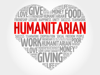 Humanitarian word cloud, heart concept