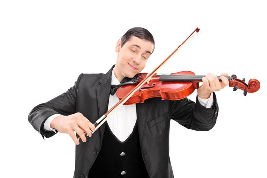 Young Male Musician Playing An Acoustic Violin