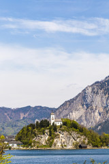 view to famous johannes church in Traunkirchen