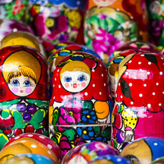 Colorful Russian nesting dolls matreshka at the market. Matriosh