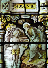 The baptism of Jesus Christ in stained glass