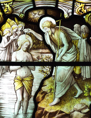 The baptism of Jesus Christ in stained glass