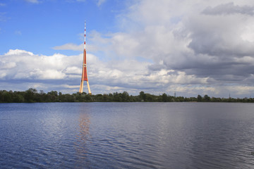 Fototapeta premium Riga TV tower on the other bank of the river