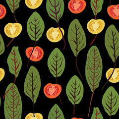 Chard and tomatoes, seamless vector pattern