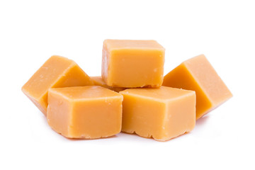 Tasty toffees on a white background.