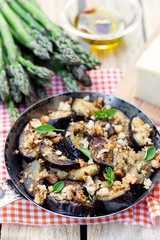Eggplants aubergines sautéed with breadcrumbs and cheese