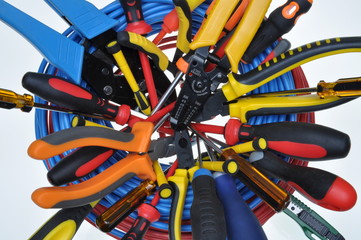 Obraz premium Set of tools used in electrical installations