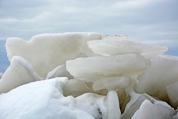 Fototapeta na wymiar Polar landscape- hummocks on the frozen sea shore
