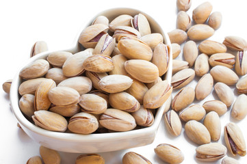 Close up of fresh pistachios. Whole background.