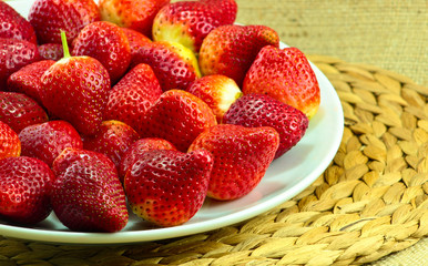 Fresh Strawberry on a Wooden Rustic Dish