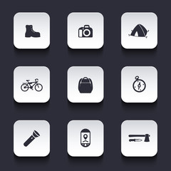 Hiking, Camping rounded square icons, vector illustration, eps10