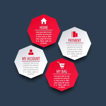 Octagon Elements For Web Design, In Red And Silver