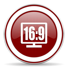 16 9 display red glossy web icon