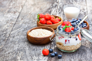 fresh yogurt with oat flakes and berries