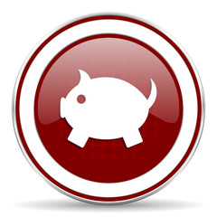 piggy bank red glossy web icon