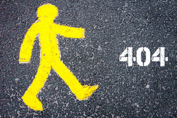 Yellow pedestrian figure walking towards 404 ERROR