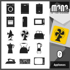 Mono Icons - Appliances 2. Flat monochromatic icons. Retro style