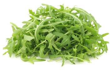 fresh rucola leaves (Eruca sativa)  on a white background