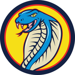 Cobra Viper Snake Head Attacking Circle Cartoon
