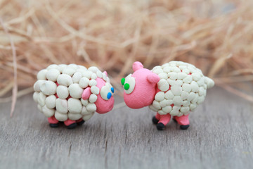 Plasticine world - little homemade white sheep 