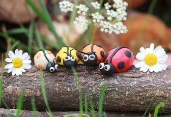 Plasticine world - four little homemade colorful ladybirds