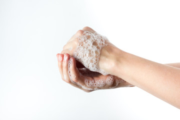 gesture of woman washing her hands on white background