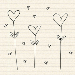 Love heart design on lined paper