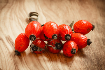 Hawthorn on wooden table background