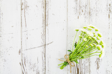 Empty wooden background with flowers