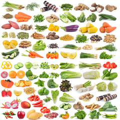 set of fruit and vegetable on white background