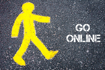 Yellow pedestrian figure walking towards GO ONLINE
