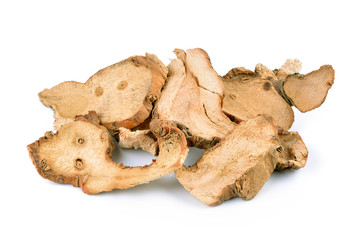 Dried Galangal on white background