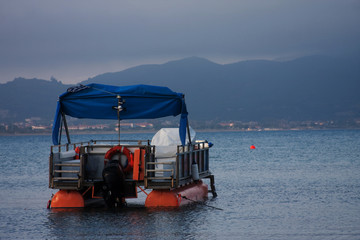 Fototapeta na wymiar Fishing boats moored in port in Zante town, Greece