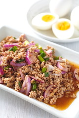 Thai traditional food Spicy minced chicken salad..