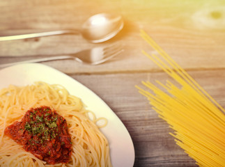 Spaghetti with tomato beef sauce