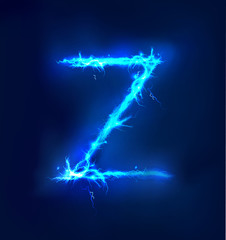 Alphabet made of blue electric lighting, thunder storm effect