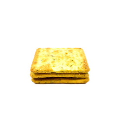Vegetable salty crackers on white background.