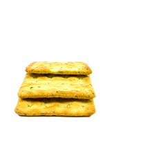 Vegetable salty crackers on white background.